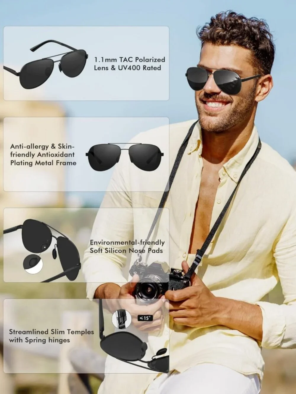 Classic Polarized Aviator Sunglasses for Men & Women - UV400 Protection, Stylish